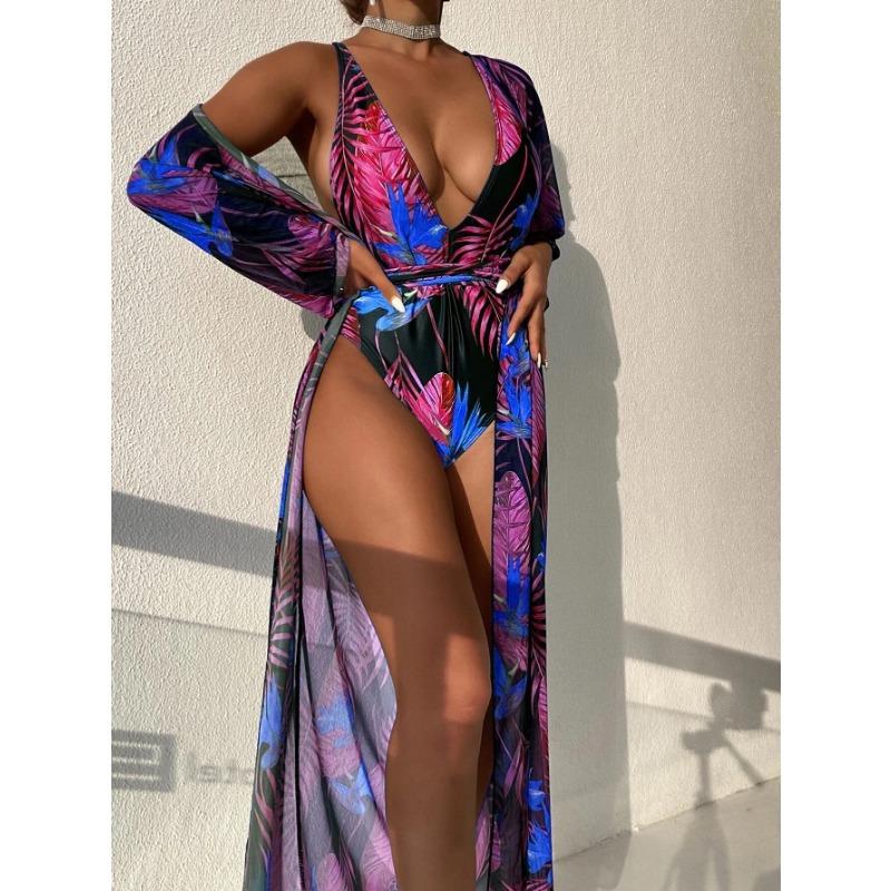 Women'S Beach Swimsuit One Piece Two Piece Cover Up One Piece Leaf Sexy Tight Bikini Set