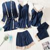 Women's Silk Five-Piece Pajama Set: Spring/Autumn Nightdress & Robe with Chest Pad