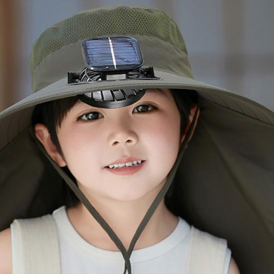 Детская шляпа с солнечным вентилятором и шейным клапаном, защита от ультрафиолета, охлаждающий вентилятор, перезаряжаемая, дышащая