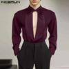 Men Open Front V Neck Satin Shirts Solid Casual Party Tops Shirts