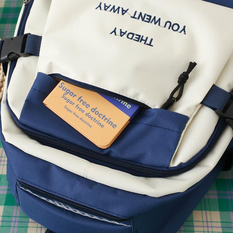 Five-Piece Backpack Set Color Block Schoolbag Women's Lightweight Backpack Large Capacity Travel Backpack for Students