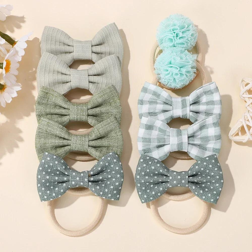 10 шт./набор Мультяшные повязки на голову с бантом и цветком для детей, девочек, милые резинки для волос, модные эластичные резинки, веревки для волос, аксессуары для волос