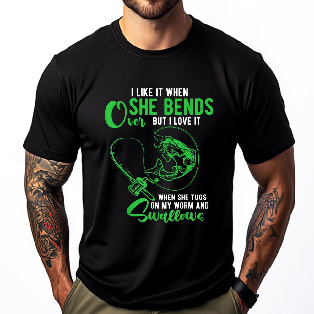 Mens I Like It When She Bends Over Funny Fishing Adult Humor Vintage T Shirts Designer Clothes Men