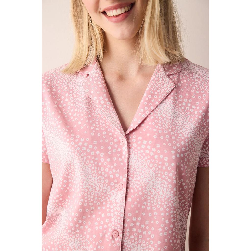 Cotton Marina Pink Buttoned Shirt Trousers Pajama Set