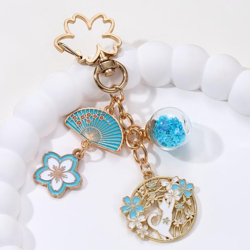 Cute Cherry Blossom Fan Rabbit Enamel Flower Animals sakura For Women Girls Good Gift Handmade Jewelry Set Bag Charm