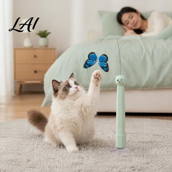 Handheld Cat Wand Toy Electric Butterfly Wand Rechargeable Interactive Toy 360 Spinning Self-Play Exercise Toys for Kittens with 2 Modes,