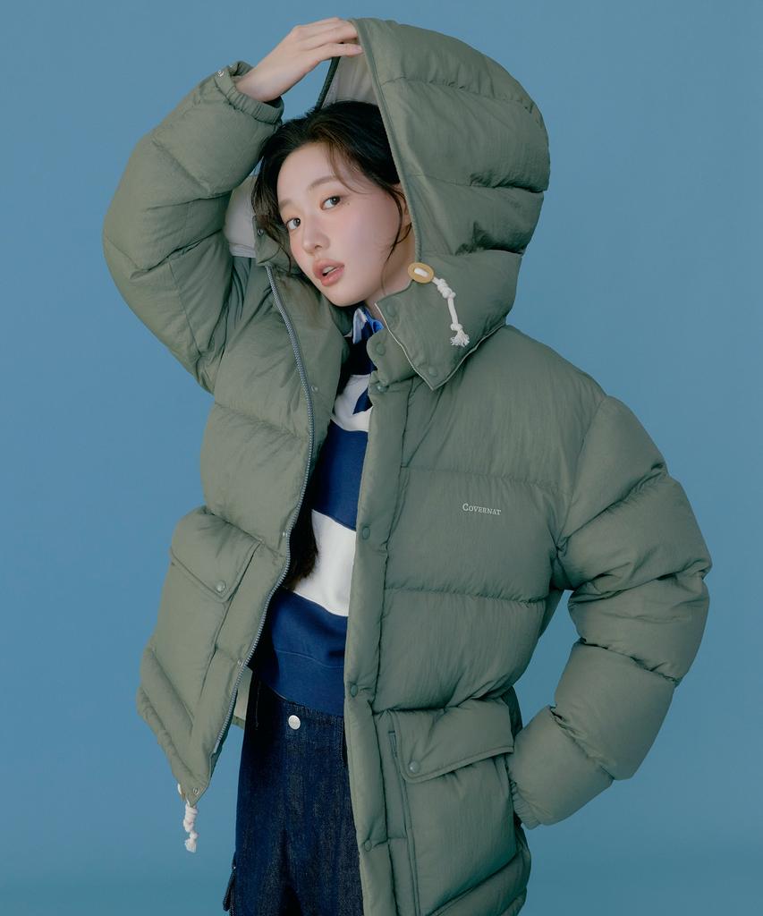 Covernat Detachable Hooded Mid Down Jacket Olive