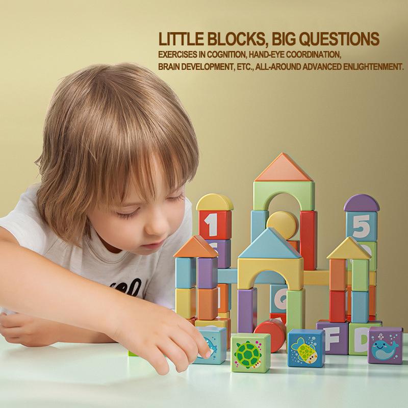 Iwood Boys and Girls Sea Animals Barrel Building Blocks/Wooden Large Particles of Intellectual Toys for 1-3 Years Old Children's Day Birthday Gift