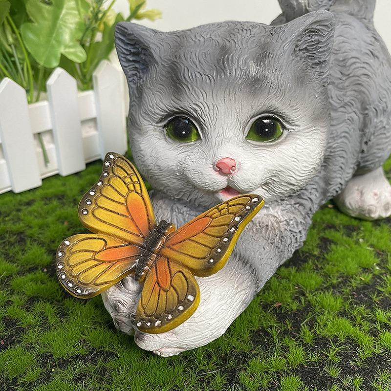 Garden Solar Lights Cute Kittens Decorate Outdoor Resin Crafts Creative Animal Ornaments