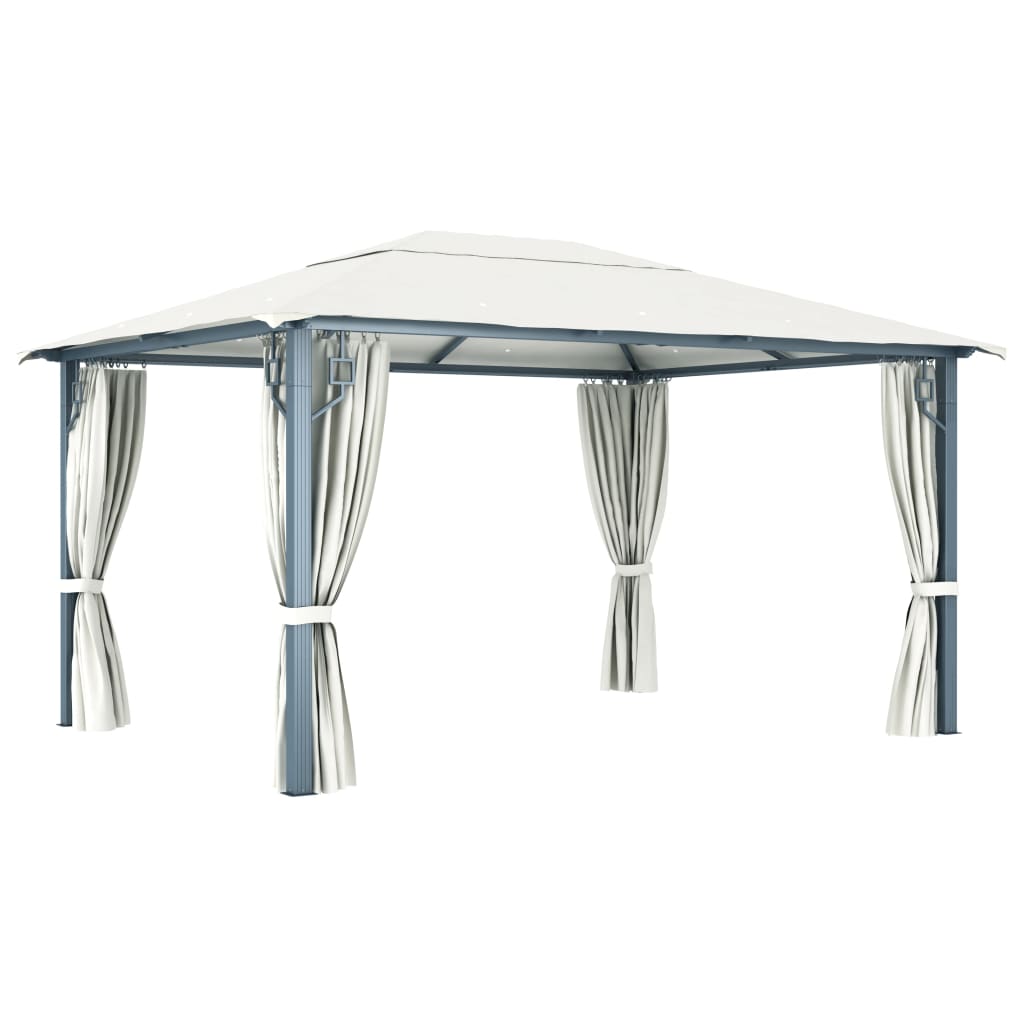 Gazebo with Curtains & Solar Powered LED String Lights 400x300 cm Cream Aluminum Frame