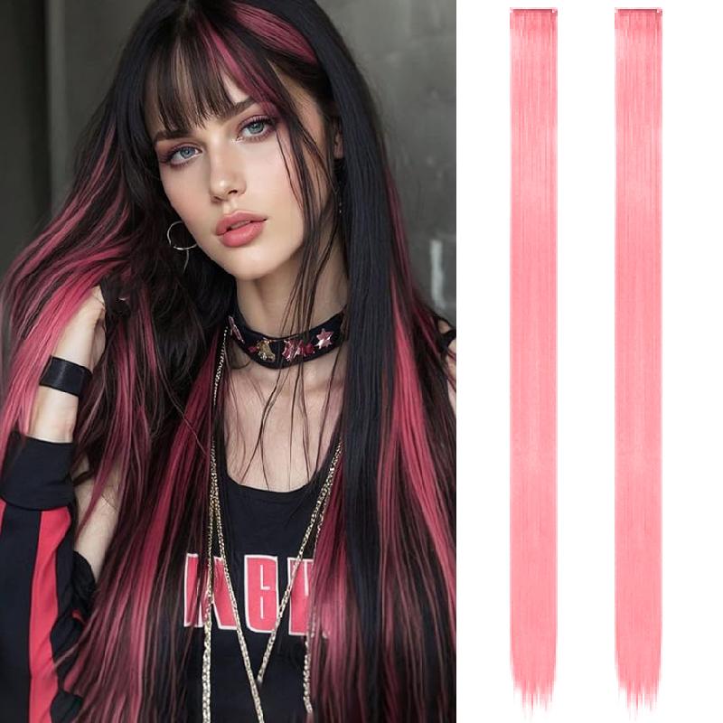 Aosiwig 2 шт. Накладные волосы на заколках, цветные пряди для вечеринки, прямые радужные накладки для волос, фестиваль, Хэллоуин, косплей для женщин, девушек