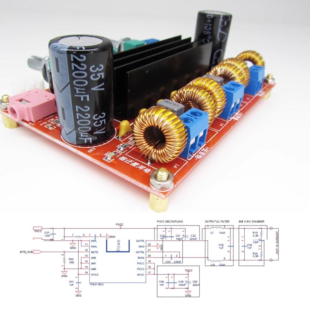2*50W+100W Dual TPA3116D2 Power Subwoofer 2.1 Channel Amplifier Board TPA3116 Audio Stereo Equalizer AUX Amp
