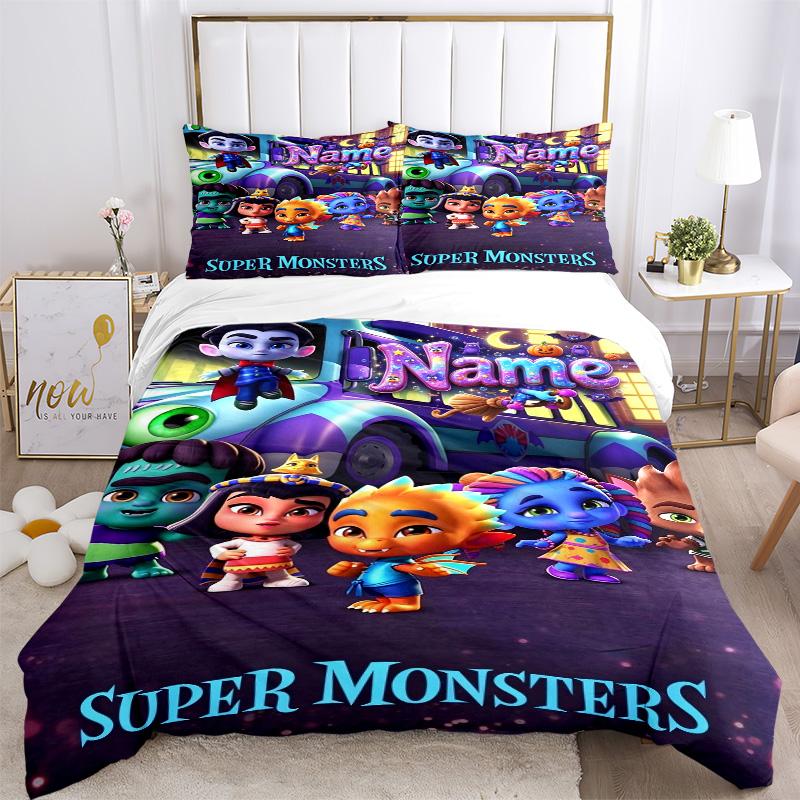 Custom Name Super Monsters Bedding 3 Piece Set HD Print Duvet Cover Pillowcases for Teens Adult Bedroom Decoration Christmas Gift