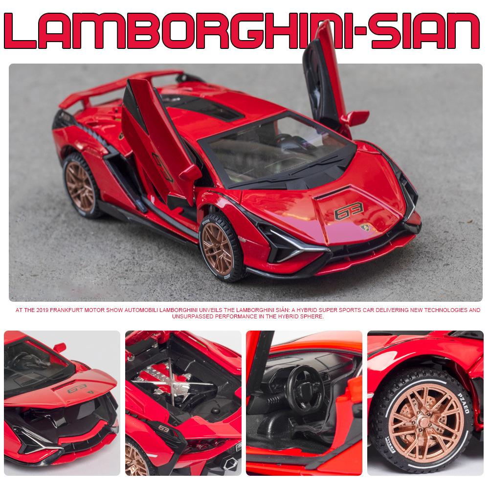 1:32-масштабная модель автомобиля Lambo Sian, игрушечный автомобиль с откидным механизмом из цинкового сплава со звуком и светом для детей, мальчиков и девочек, реплики масштабных моделей автомобилей из коллекции автомобилей