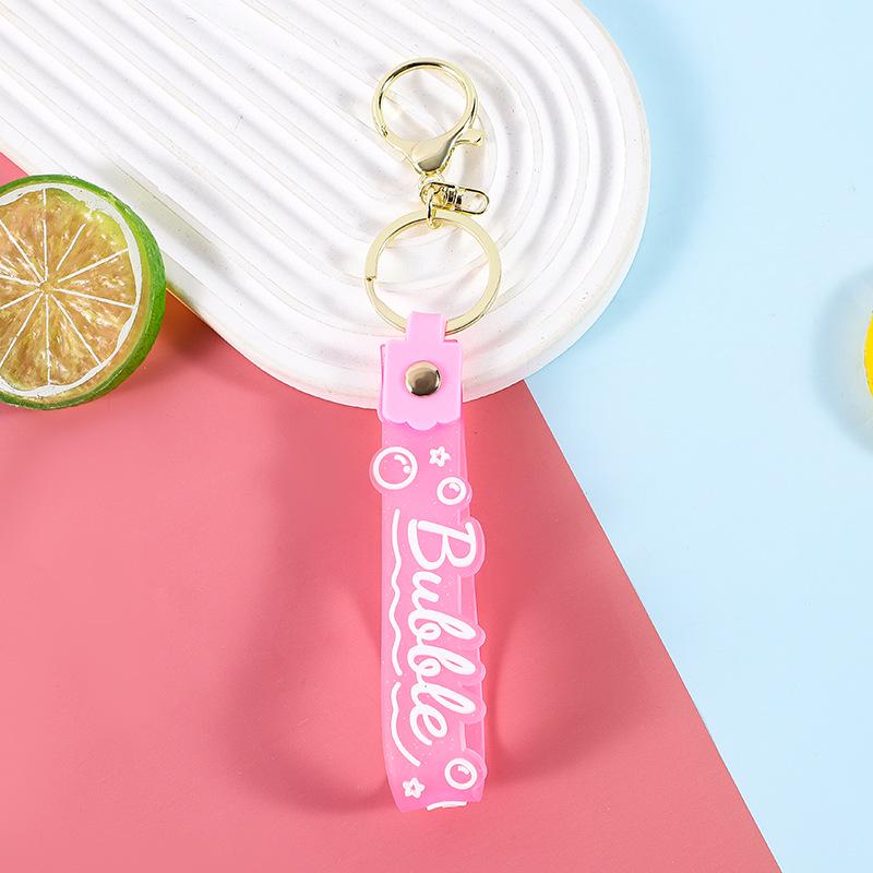 Glitter Letter Leather Keychain with Floating Cartoon Charm