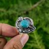 Round Tibetan Turquoise Stone 925 Silver Sister Bezel Promise Throat Chakra Ring