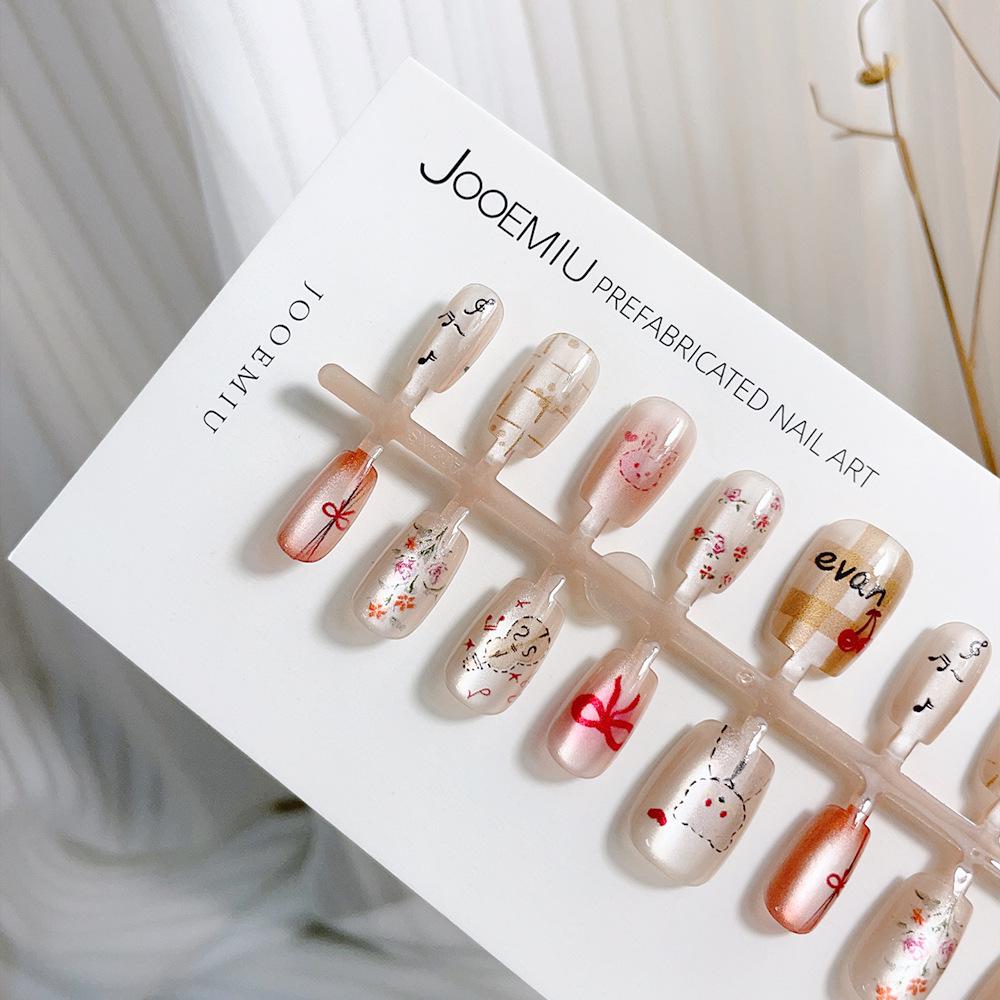 Japanese T-shirt [Honey Bear Fruit Wine] with Cat-Eye Airbrushed Removable Nail Tips - Set of 30