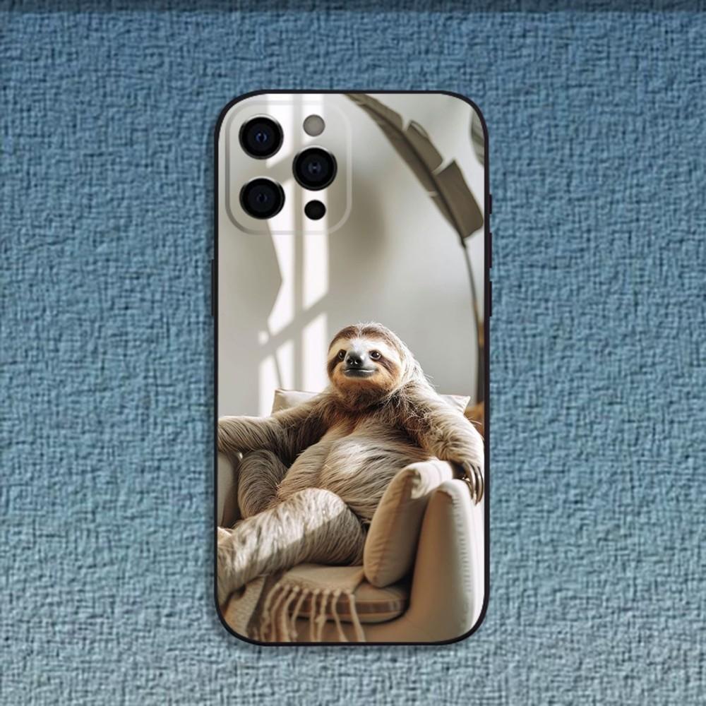 Animal Cute Sloth Phone Case For iPhone 16,15,14,13,12,11,Pro,X,XS,Max,XR,Plus,Mini Soft Black Cover
