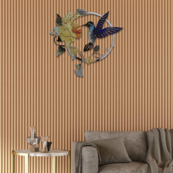 Металлическая птица Настенный художественный декор Колибри Цветочный силуэт для внутреннего и открытого сада Гостиная Спальня Патио