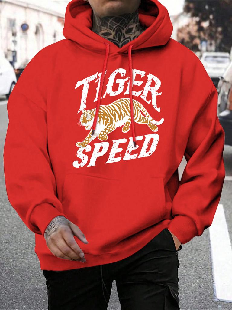 Tiger Speed Creative Print Men Hoody Harajuku Loose Hoodies All-Match Pocket Man Pullovers Fleece Autumn Unisex Sportswear