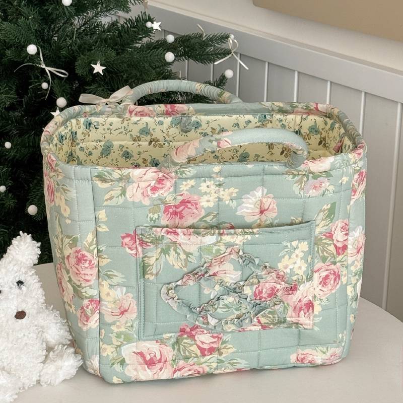 Large Flower Pattern Storage Basket With Foldable Cotton Construction For Home Organization