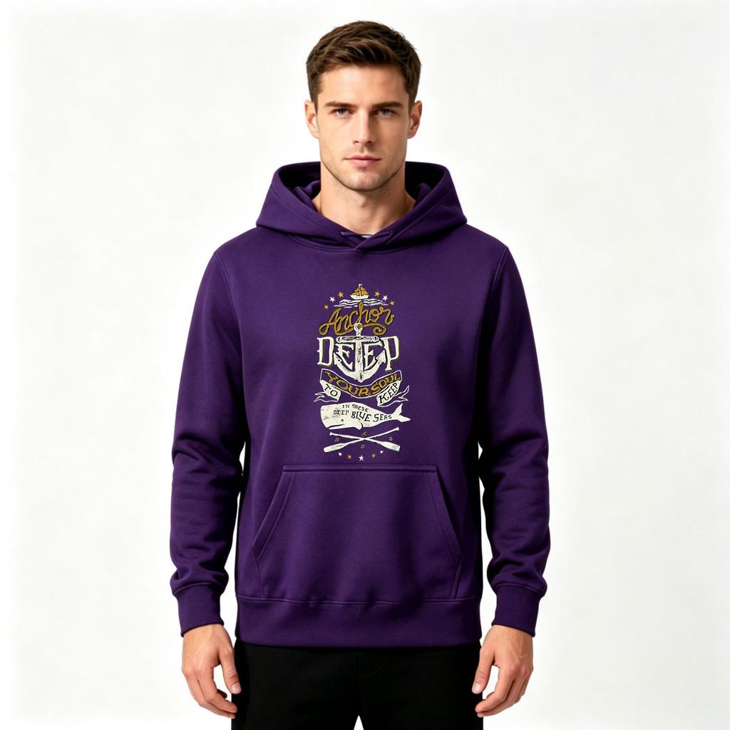 Men's Nautical Anchor Whale Graphic Print Pullover Hoodie Casual Long Sleeve Sweatshirt for Daily Wear