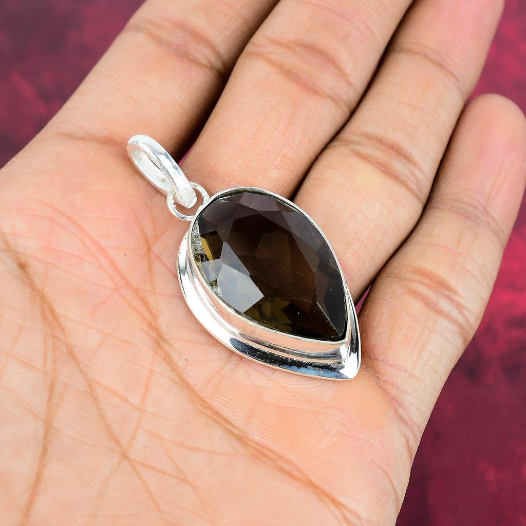Ювелирные изделия с дымчатым топазом, кулон из драгоценного камня ручной работы, кулон из стерлингового серебра 925 пробы, антикварные ювелирные изделия, для подарка на помолвку