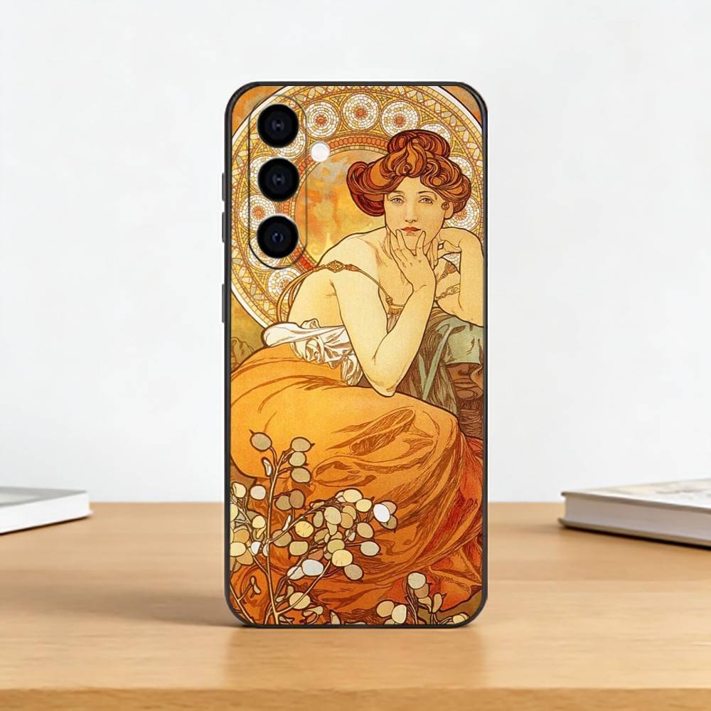 ART Альфонс Мюха Чехол для телефона для Samsung Galaxy A73, A72, A71, A70, A53, A52, A51, Другие Мягкий Черный Чехол
