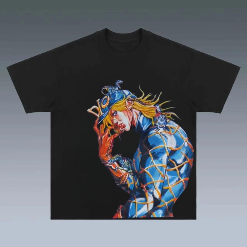 Летняя футболка 2025 года JoJo Bizarre Adventure из хлопка с круглым вырезом, для мужчин и женщин, аниме, для фанатов, высокое качество, Unseix, футболка оверсайз.