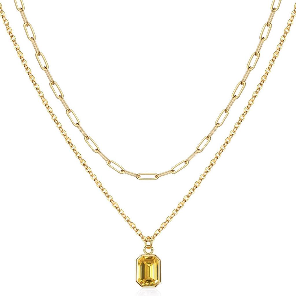 Elegant Double Layer Necklace Featuring December Birthstone And 18k Gold Plating Rectangular Design Neckchain For Women