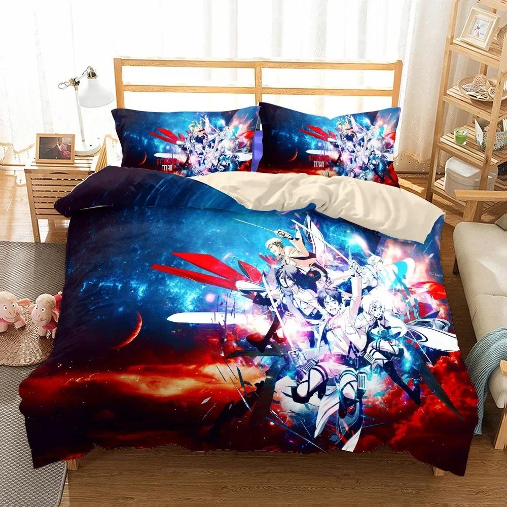3D аниме пододеяльник и наволочка комплект постельного белья Атака Титанов, украшение для дома и спальни, роскошное постельное белье, подарок для мальчиков и девочек