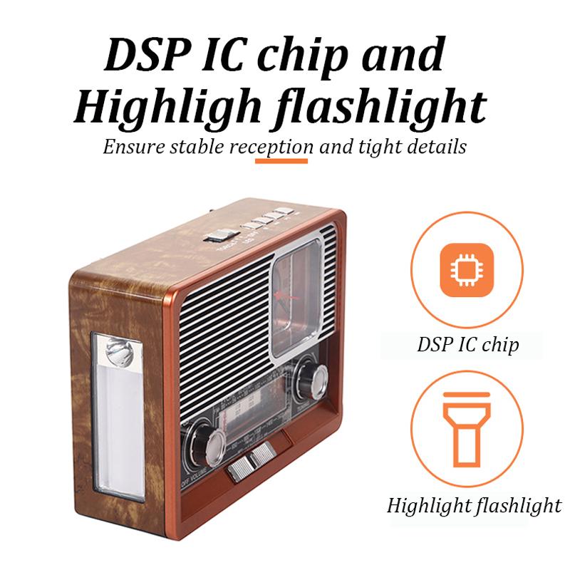 Портативное ретро-радио FM/AM/SW1-6 Радиоприемник Bluetooth-динамик Солнечный MP3-плеер со светодиодной подсветкой Поддержка USB/TF-карты/AUX