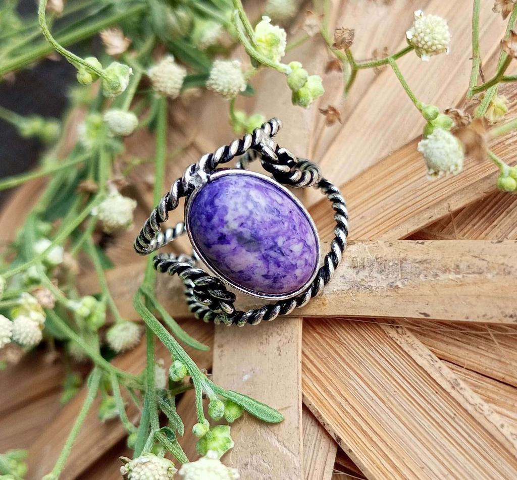 Charoite Gemstone 925 Sterling Silver Plated Adjustable Ring Jewelry NST-J2H11039