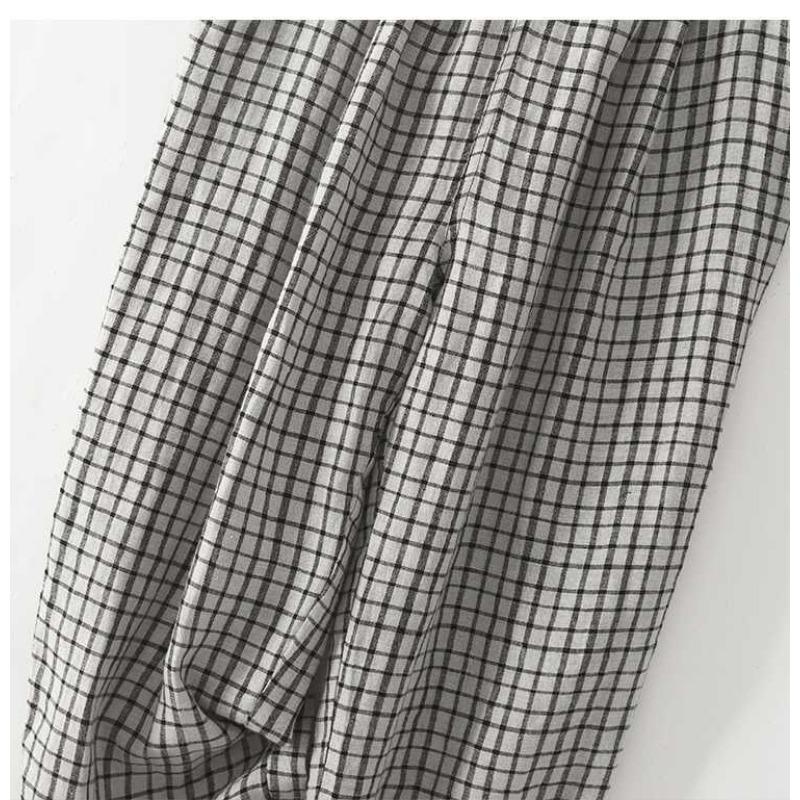 Льняные клетчатые брюки женские свободные повседневные брюки