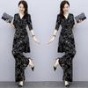 Women's Suit Casual Summer Two Piece Set Fashion Wide Leg Long Pant Half Sleeve Top Korean Style Printed Office Outfits