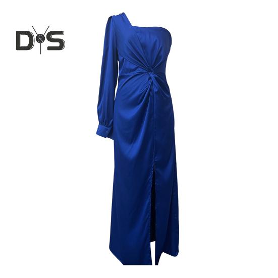 Женское вечернее платье на одно плечо без рукавов с разрезом по низу, однотонное, с заниженной талией, плиссированное, однотонное, с открытыми плечами, коктейльное, вечернее, макси-платье, бальное платье