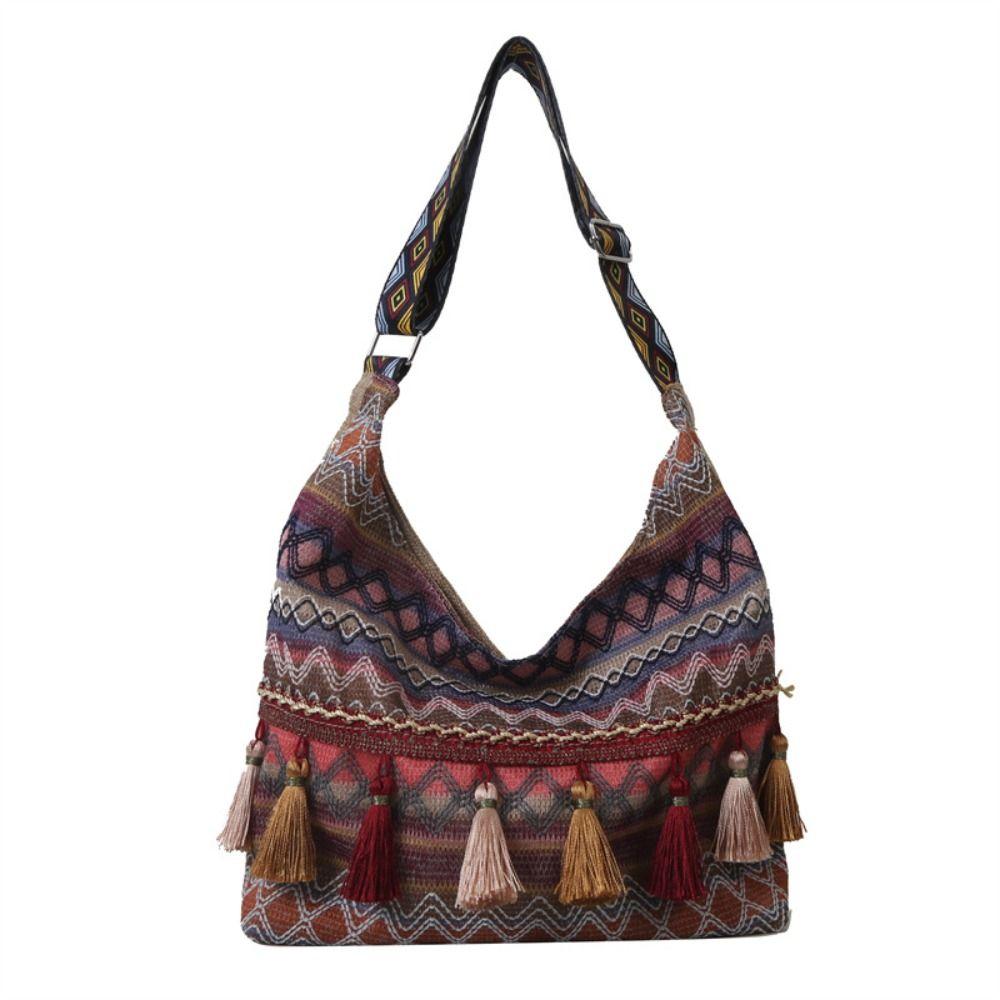 Large Capacity Ethnic Style Crossbody Bags Woven Bag Bohemian Tote Bag Fringe Shoulder Bag Women