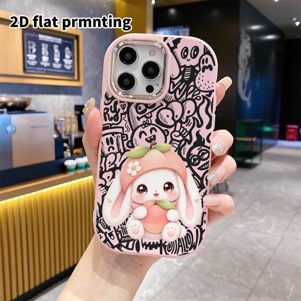 Чехол для телефона: 2D плоский дизайн, подходящий для защитного чехла iPhone 18, 17, 16, 15, 14, 13 Pro, стиль для пары, кролик с длинными ушами в персиковой шляпе, Рождество и