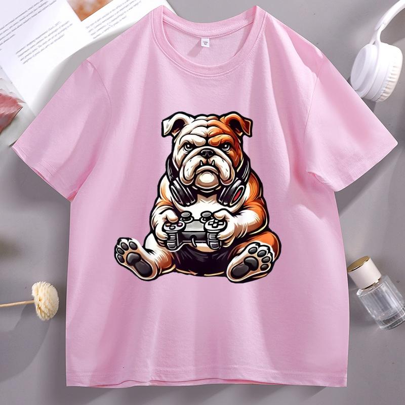 English Bulldog Dog Tshirt Funny Games Gamer T Shirt Unisexs Soft Breathable Cotton Tshirt Crew Neck Casual Wear Trendy Y2k