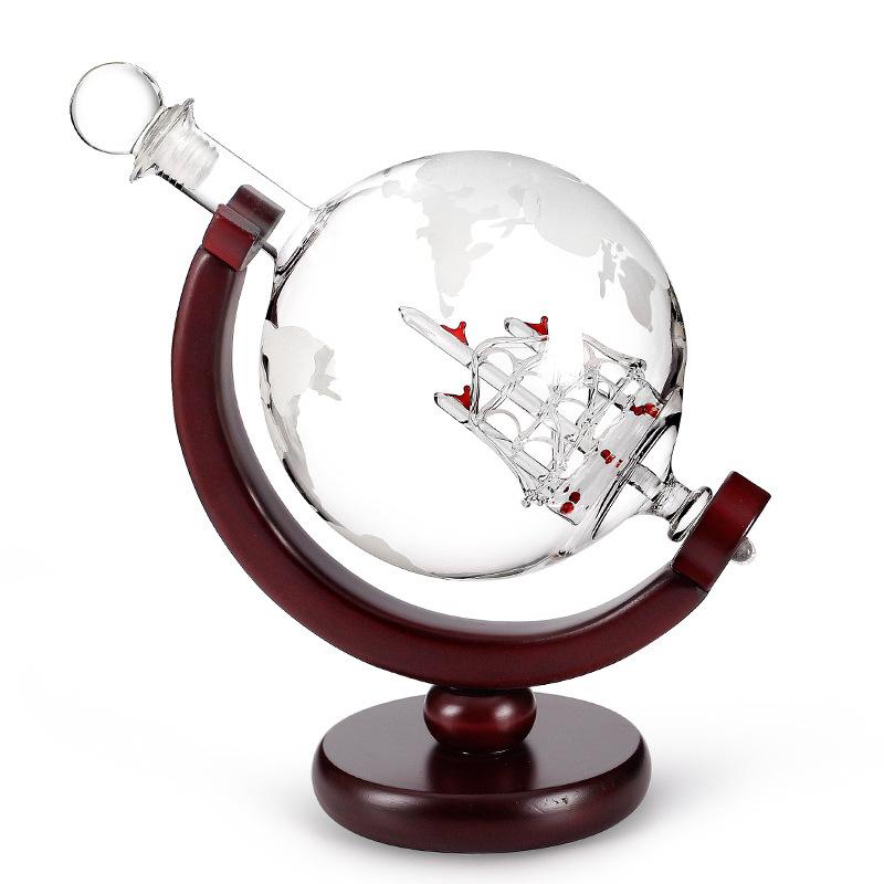 850ml Large Glass Globe Sailboat Decanter Gift White Wine Whiskey Wine Bottle Decanter Stand