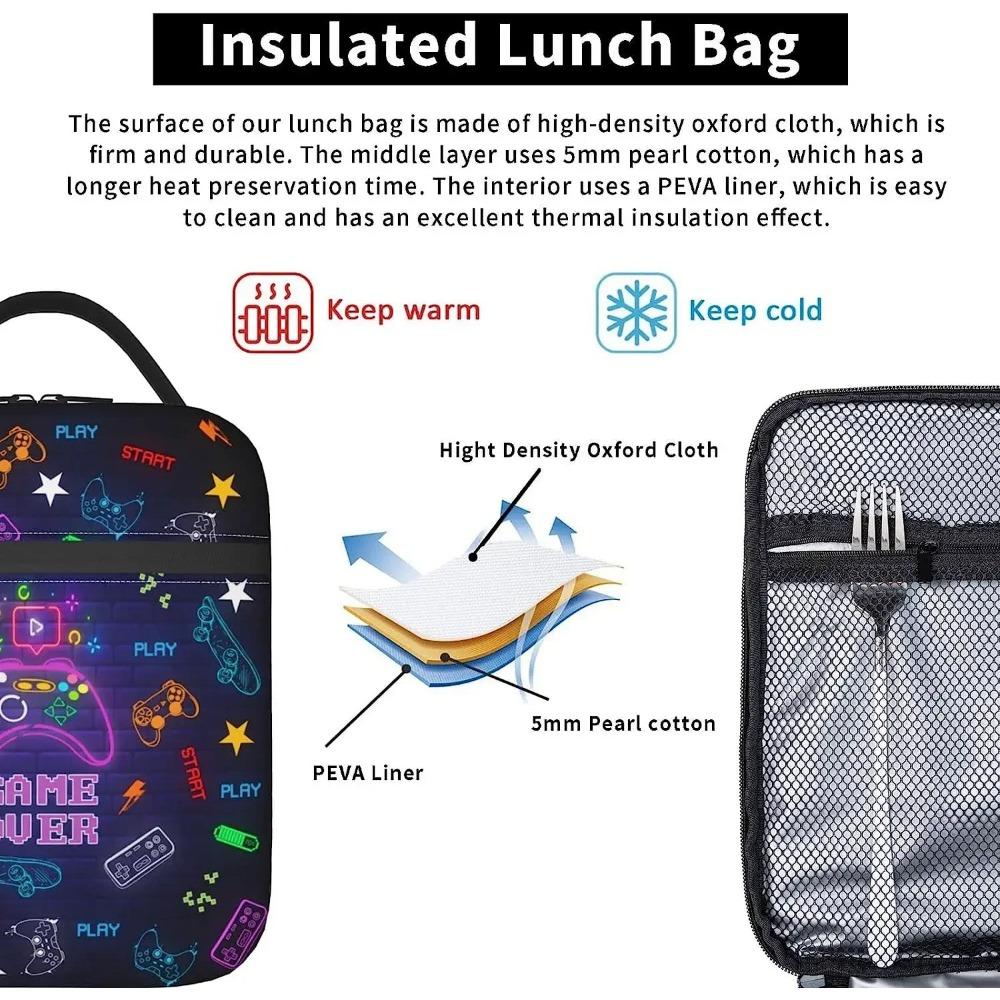 Ланч-бокс Gamer Lunch Bags Изолированная герметичная сумка для обеда для мужчин и мальчиков Многоразовые сумки Термосумка-холодильник Bento Tote Bag