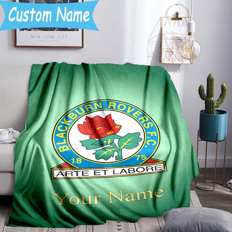 Custom Name Blackburn Rovers Fc Crest Flannel Blanket, Use for Birthday/Holiday Gift, Soft Blanket for Sofa/Bed/Camping/Office, Home Decor