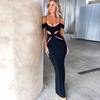 2024 European & American Sexy Spaghetti Strap Hollow-Out Bodycon Dress with Irregular Slit