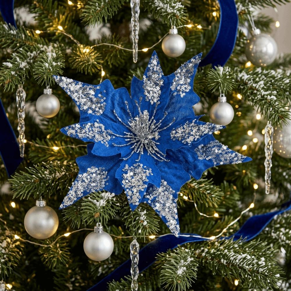 Realistic Artificial Christmas Flower Flannel Xmas Poinsettia Ornament  Holiday