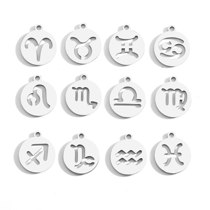 2 Colors Stainless Steel 12 constellation Charms Necklace Pendant Bracelet Making Earring Findings DIY Name Jewelry 15*17mm L409