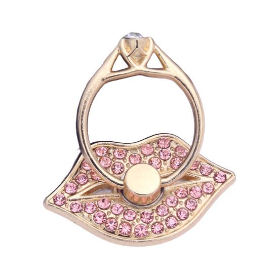 Finger Ring Holder Degree Rotating Metal Universal 360 Rhinestone Lips Shape Phone Ring