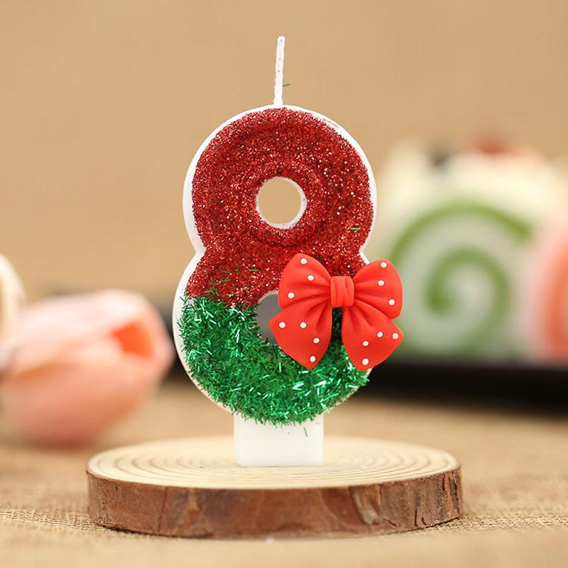 1PC Fashion Party Supplies Birthday Candles Christmas Theme Red Bow Cake Decor 0-9 Number