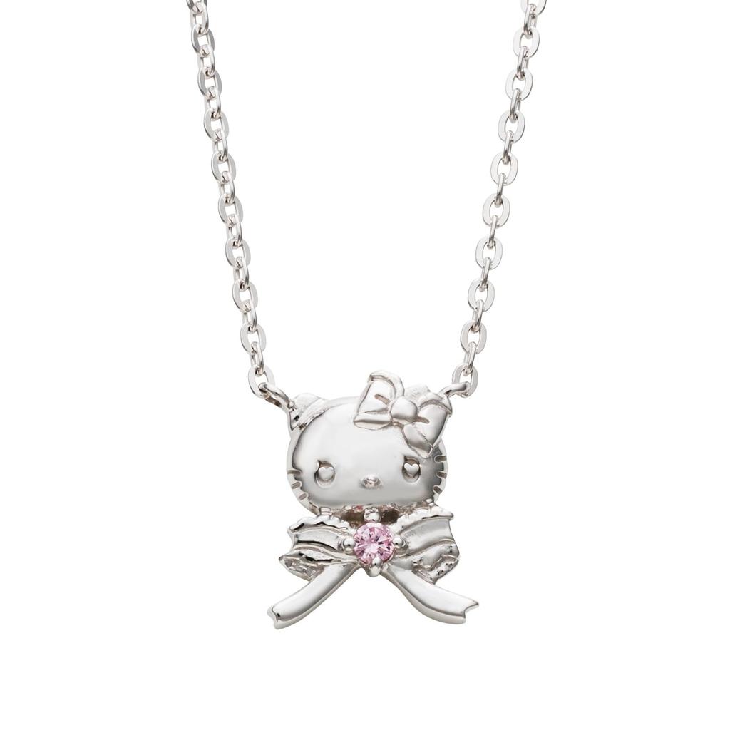 White Clover Necklace Hello Kitty 50th Anniversary Sanrio Characters Silver 925 Cubic Zirconia Ribbon "DOLLY MIX" SAKT50-N003RD