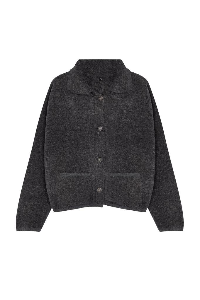 Женский модный стильный кардиган из норки, широкий крой с воротником-поло, трикотаж, кардиган из букле