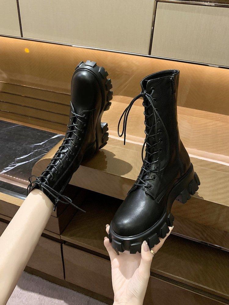 Ботинки «мартенки», женские летние ботинки на шнуровке с увеличением на толстой подошве, мотоциклетные ботинки средней длины на толстом каблуке в стиле ретро